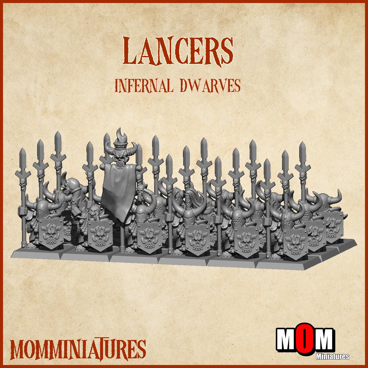 Infernal Dwarves Lancers, Fantasy Skirmish Miniatures by MoM Miniatures, perfect for Fantasy Wargames and RPGs