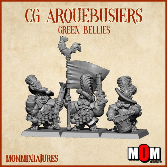 Halfling Arquebusiers, Green Bellies, Halfling Shire Defense Force by MoM Miniatures, perfect for Fantasy Wargames and Tabletop RPGs