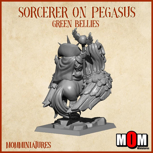 Halfling Sorcerer on pegasus, Green Bellies, Halfling Shire Defense Force by MoM Miniatures, perfect for Fantasy Wargames
