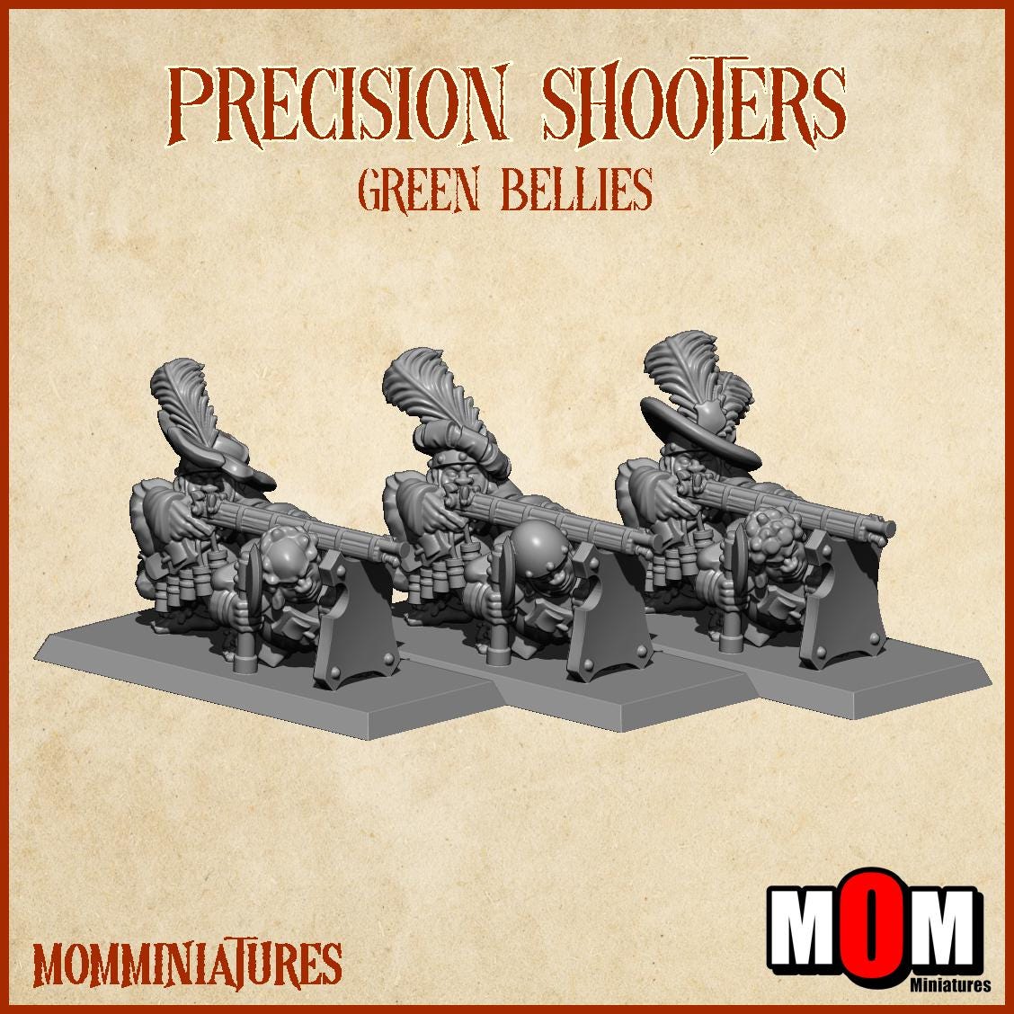 Halfling Precision muskets, Green Bellies, Halfling Shire Defense Force by MoM Miniatures, perfect for Fantasy Wargames and Tabletop RPGs