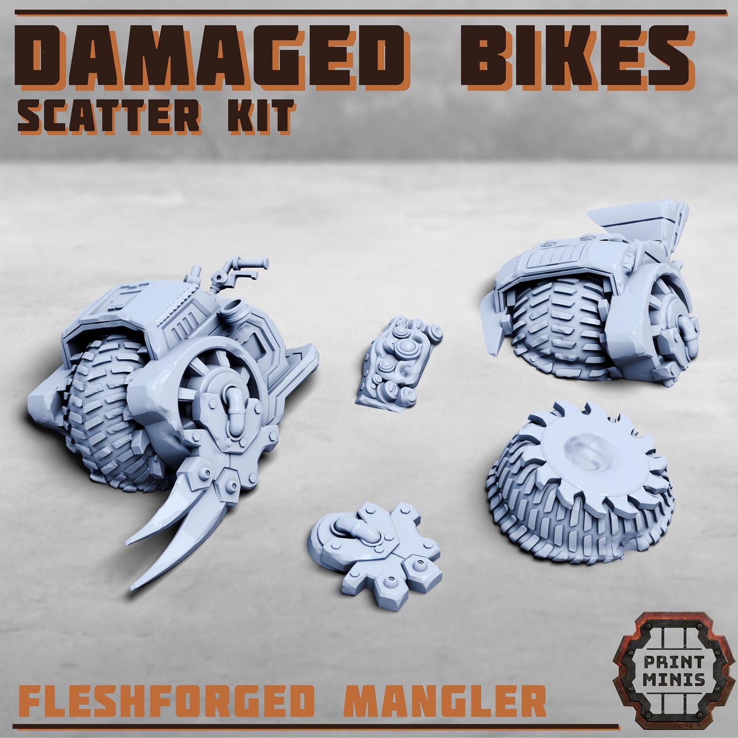 Destroyed Bikes Scatter Kit, Grimdark Conversion Parts and Basing Materials Sculpted