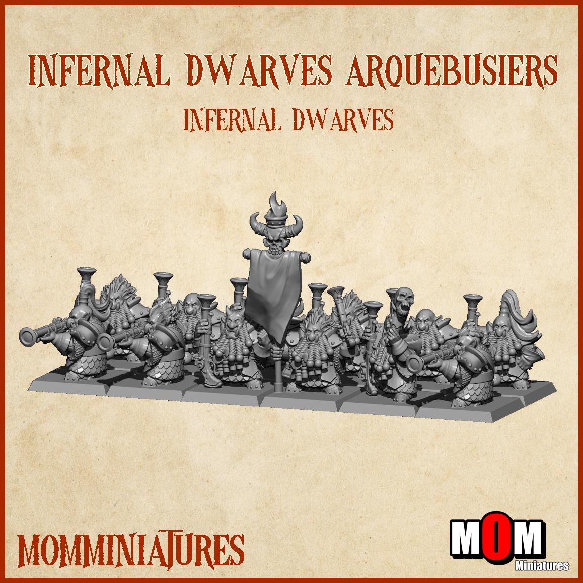 Infernal Dwarves Halberdiers, Fantasy Skirmish Miniatures by MoM Miniatures, perfect for Fantasy Wargames and RPGs