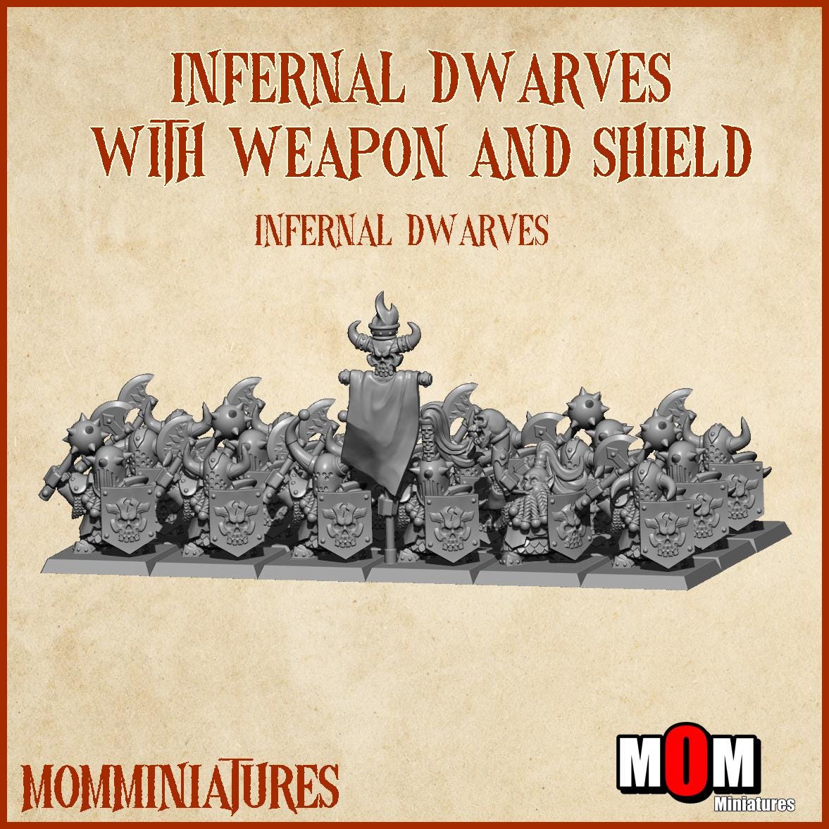 Infernal Dwarves with Weapon and Shields, Fantasy Skirmish Miniatures by MoM Miniatures, perfect for Fantasy Wargames and RPGs