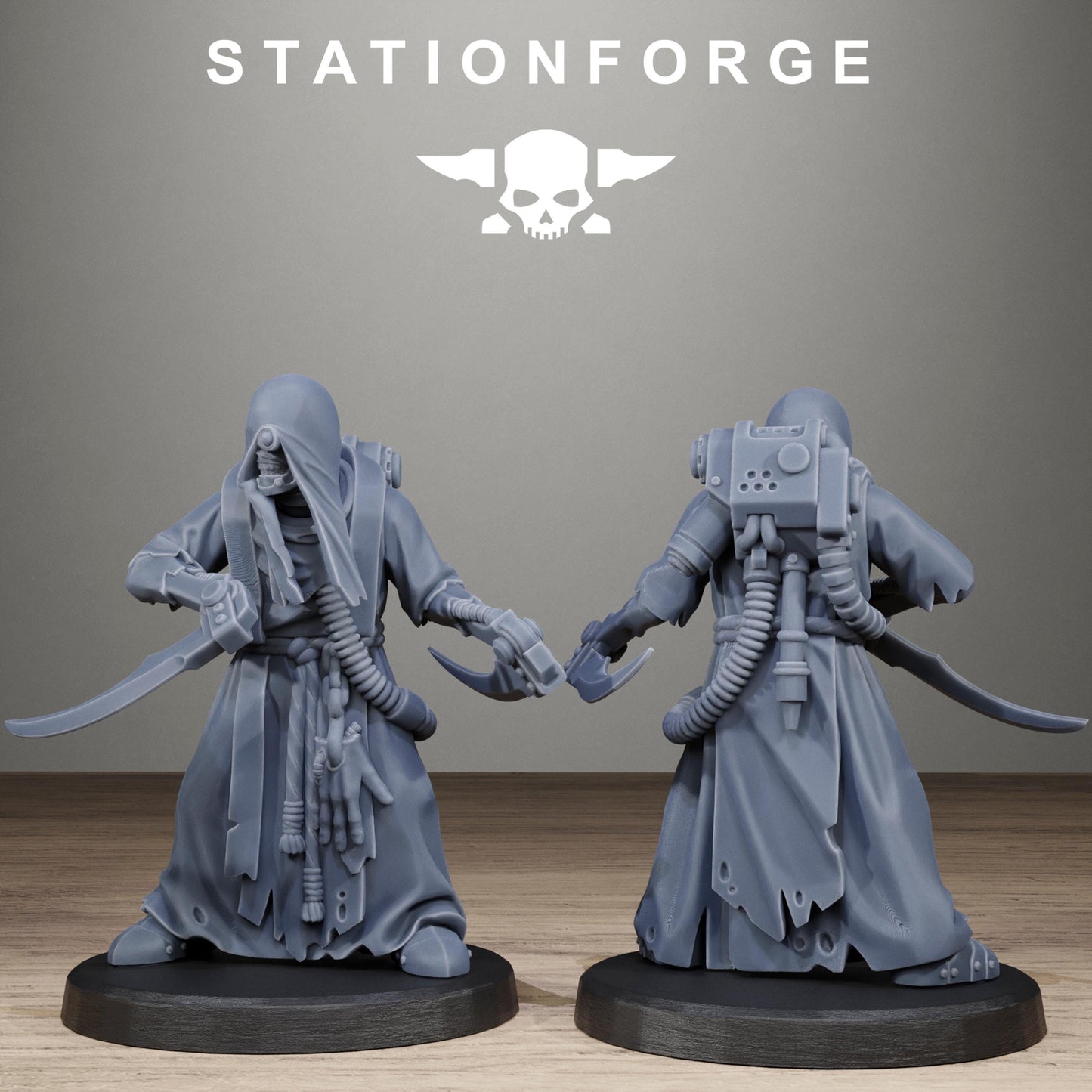 Scavenger Blade Preachers, Modular Sci-Fi Techno-Bot Miniatures by STATIONFORGE, Grimdark Wargames Proxy