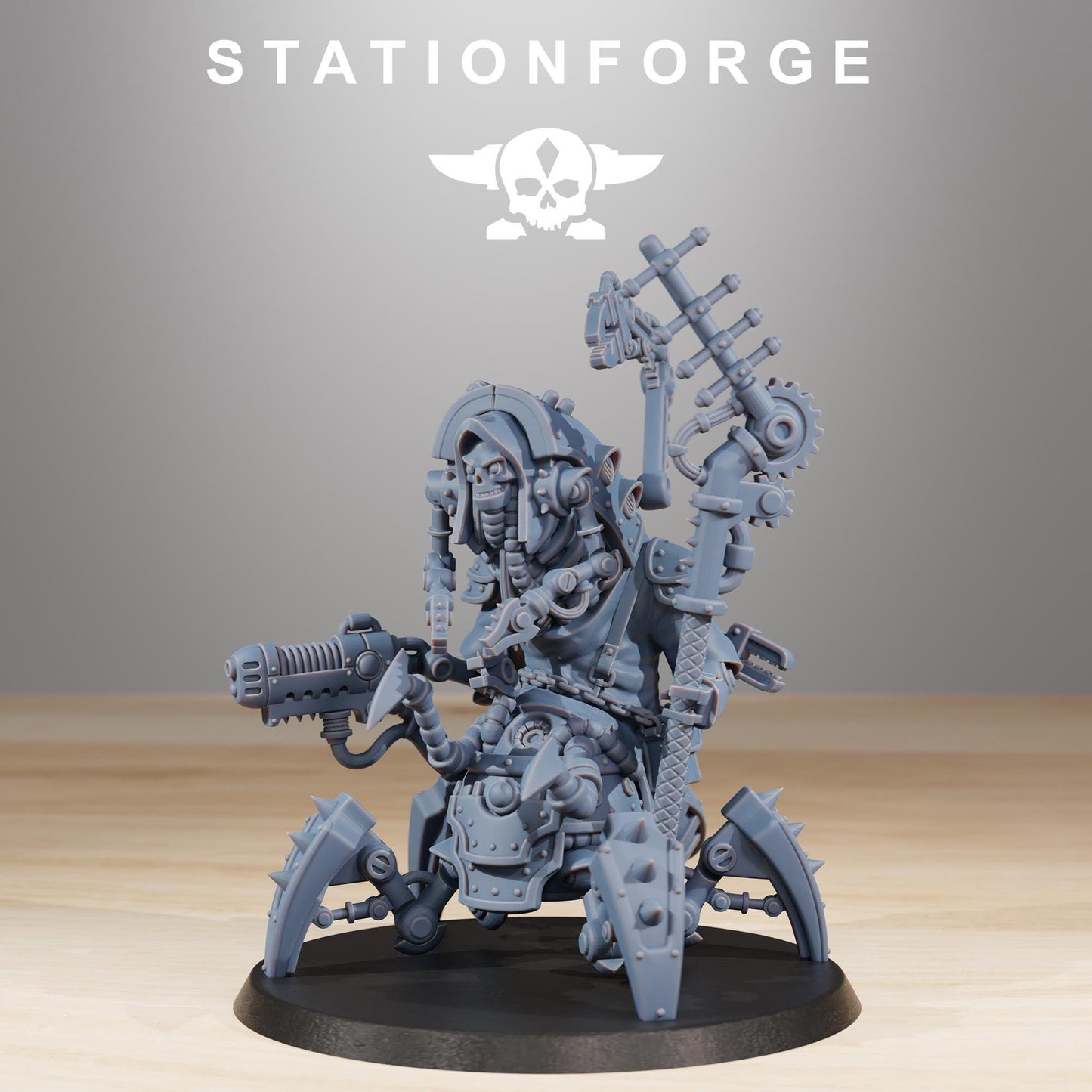 Scavenger Buglator, Space Techno-bots, modular Sci-Fi warriors by STATIONFORGE, Sci-Fi Wargames Cyber-themed Grimdark miniatures