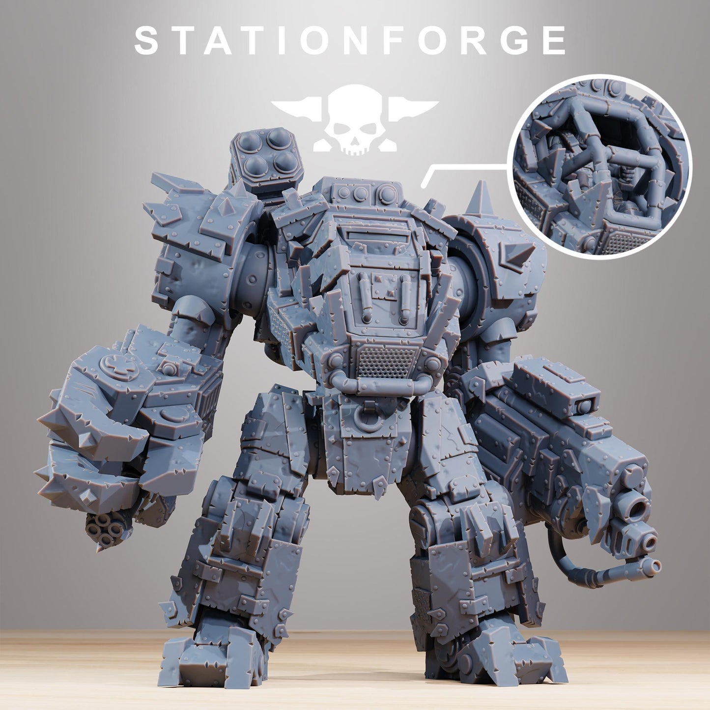Orkaz Walkanator, Space-Faring Orkish Menace Sculpted by STATIONFORGE, Grimdark Compatible, Sci-Fi Wargame Scale