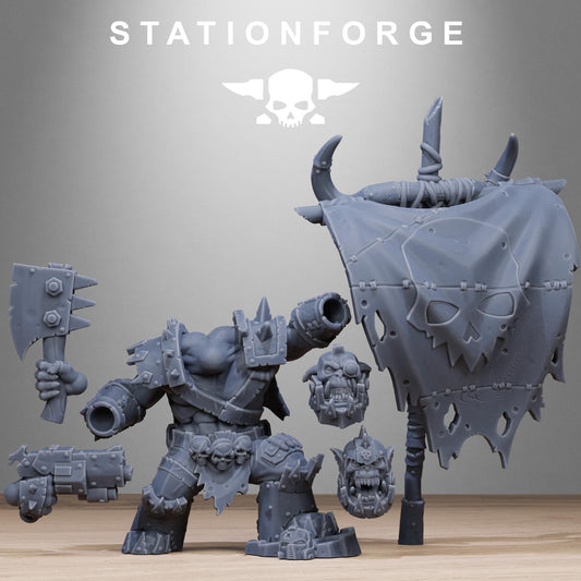 Orkaz Bearer Boss, Space-Faring Orkish Menace Sculpted by STATIONFORGE, Grimdark Compatible, Sci-Fi Wargame Scale