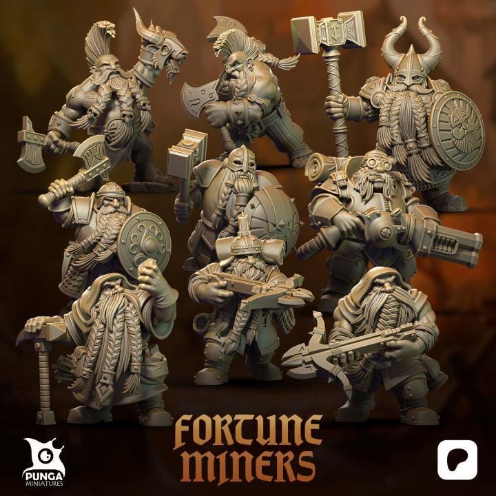 Fortune Miners warband by Punga Miniatures - Wargame Scale 3D Printed Miniature