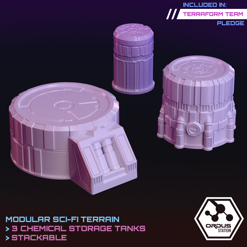 Ordus Station: Chemical Storage Tanks Vats - Sci-Fi Grimdark Miniatures by Saucermen Studios, Wargame Scale 3D Printed