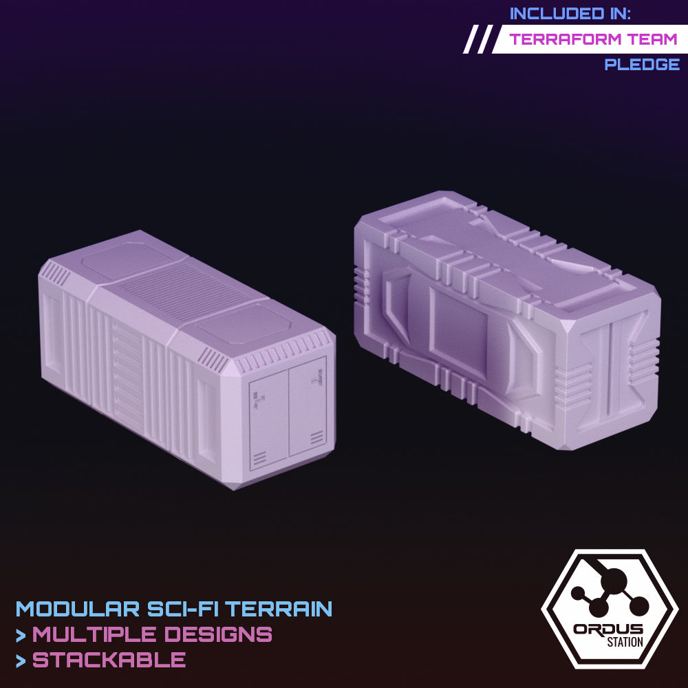 Ordus Station: Shipping Containers - Sci-Fi Grimdark Miniatures by Saucermen Studios, Wargame Scale 3D Printed