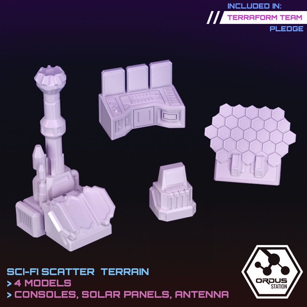 Ordus Station: Tech Devices & Consoles - Sci-Fi Grimdark Miniatures by Saucermen Studios, Wargame Scale 3D Printed
