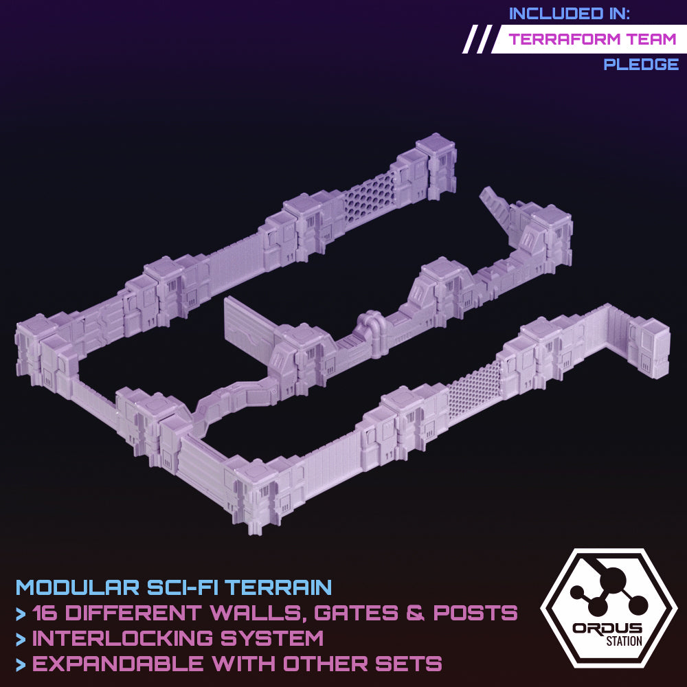 Ordus Station: Walls & Gates - Sci-Fi Grimdark Miniatures by Saucermen Studios, Wargame Scale 3D Printed