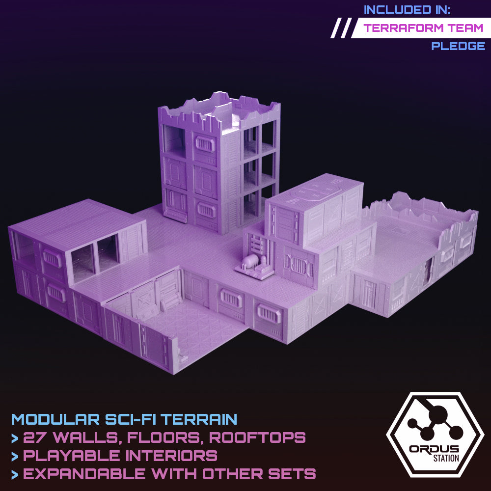 Ordus Station:  Modular Scifi Interiors - Sci-Fi Grimdark Miniatures by Saucermen Studios, Wargame Scale 3D Printed