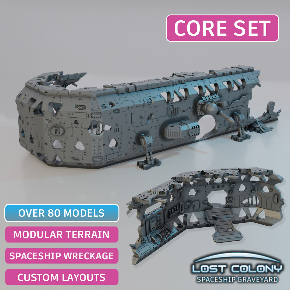 Lost Colony - Spaceship Graveyard (Core Set) - Sci-Fi Grimdark Miniatures by Saucermen Studios, Wargame Scale 3D Printed