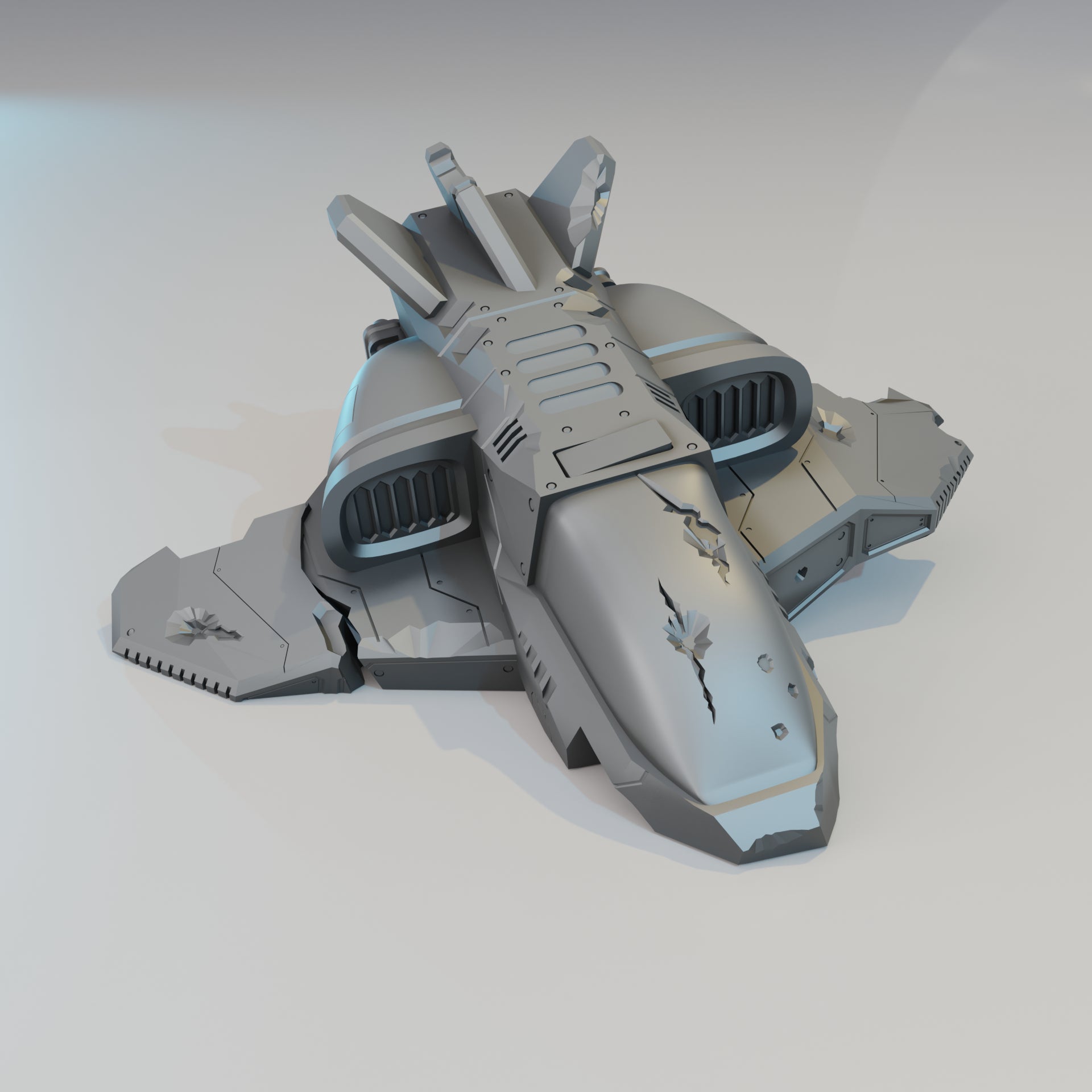 Crashed Fighter Ship - Sci-Fi Grimdark Miniatures by Saucermen Studios, Wargame Scale 3D Printed