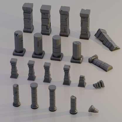 Pillars & Columns BUNDLE - Sci-Fi Grimdark Miniatures by Saucermen Studios, Wargame Scale 3D Printed