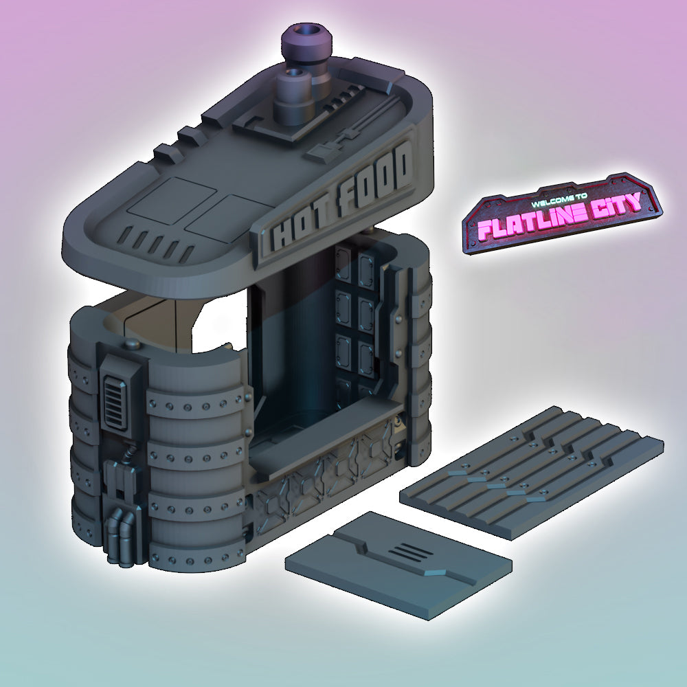 Flatline City: Street Vendor Kiosk - Sci-Fi Grimdark Miniatures by Saucermen Studios, Wargame Scale 3D Printed - photo 2