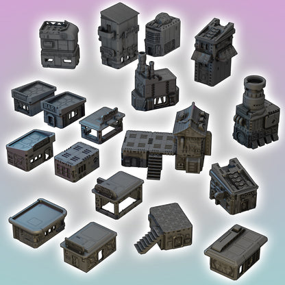 Flatline City: Core Set (Modular Buildings) - Sci-Fi Grimdark Miniatures by Saucermen Studios, Wargame Scale 3D Printed