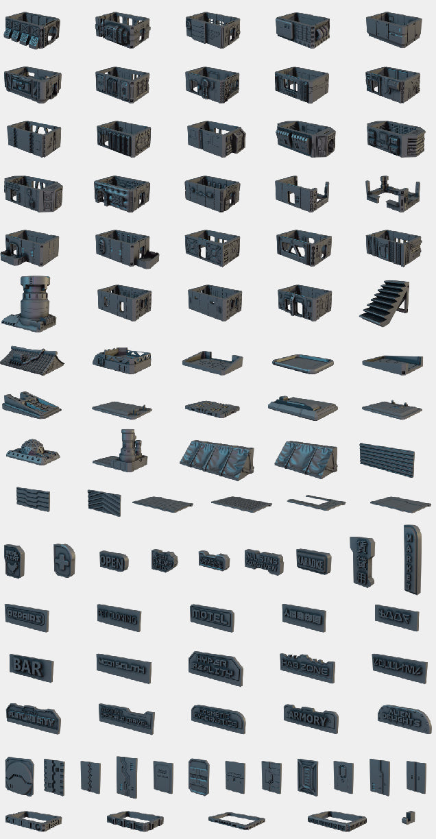 Flatline City: Core Set (Modular Buildings) - Sci-Fi Grimdark Miniatures by Saucermen Studios, Wargame Scale 3D Printed - photo 3