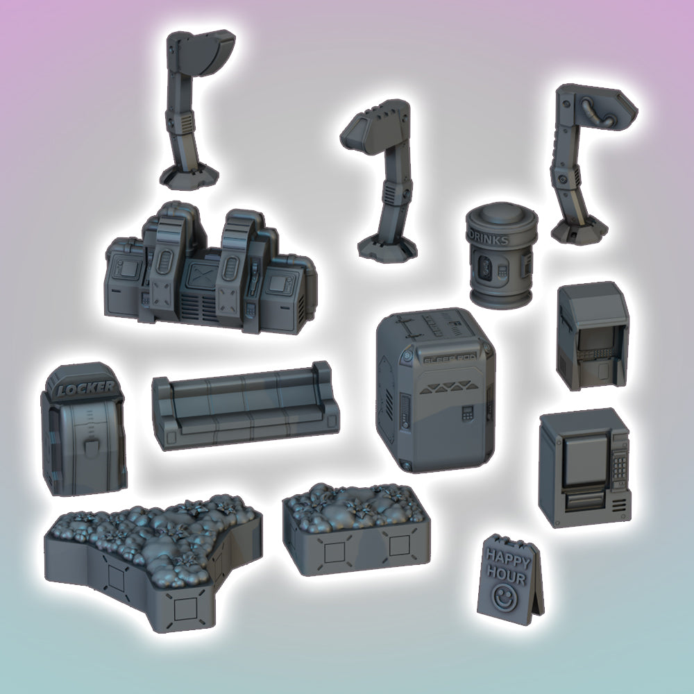 Flatline City: City Scatter Pack One (Outdoor) - Sci-Fi Grimdark Miniatures by Saucermen Studios, Wargame Scale 3D Printed