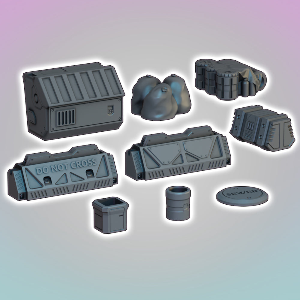 Flatline City: City Scatter Pack Two (Outdoor) - Sci-Fi Grimdark Miniatures by Saucermen Studios, Wargame Scale 3D Printed