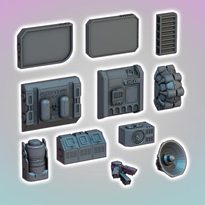 Flatline City: Exterior Wall Accessories (OpenLock Compatible) - Sci-Fi Grimdark Miniatures by Saucermen Studios, Wargame Scale 3D Printed