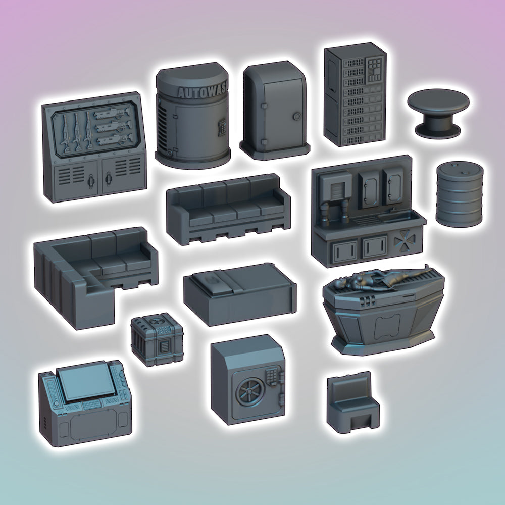 City Scatter Pack Three (Indoor) - Sci-Fi Grimdark Miniatures by Saucermen Studios, Wargame Scale 3D Printed