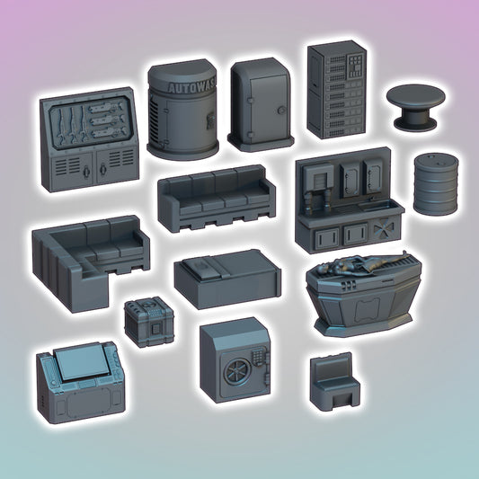 City Scatter Pack Three (Indoor) - Sci-Fi Grimdark Miniatures by Saucermen Studios, Wargame Scale 3D Printed