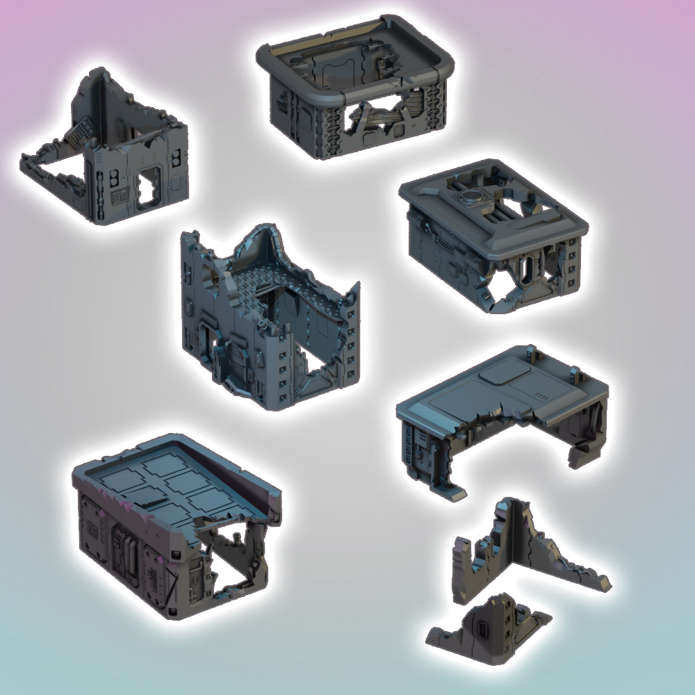 Flatline City: Battle Damaged Buildings - Sci-Fi Grimdark Miniatures by Saucermen Studios, Wargame Scale 3D Printed