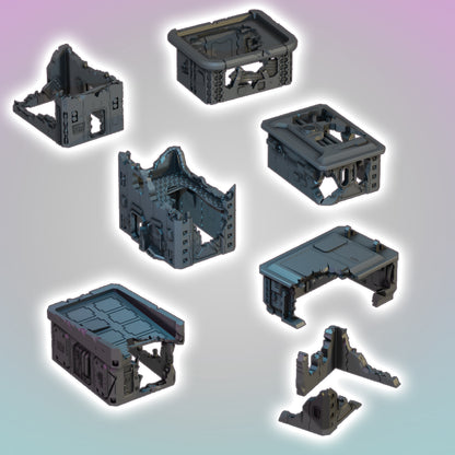 Flatline City: Battle Damaged Buildings - Sci-Fi Grimdark Miniatures by Saucermen Studios, Wargame Scale 3D Printed