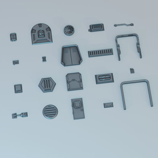 Sci-fi Greebles Pack 1 - Sci-Fi Grimdark Miniatures by Saucermen Studios, Wargame Scale 3D Printed