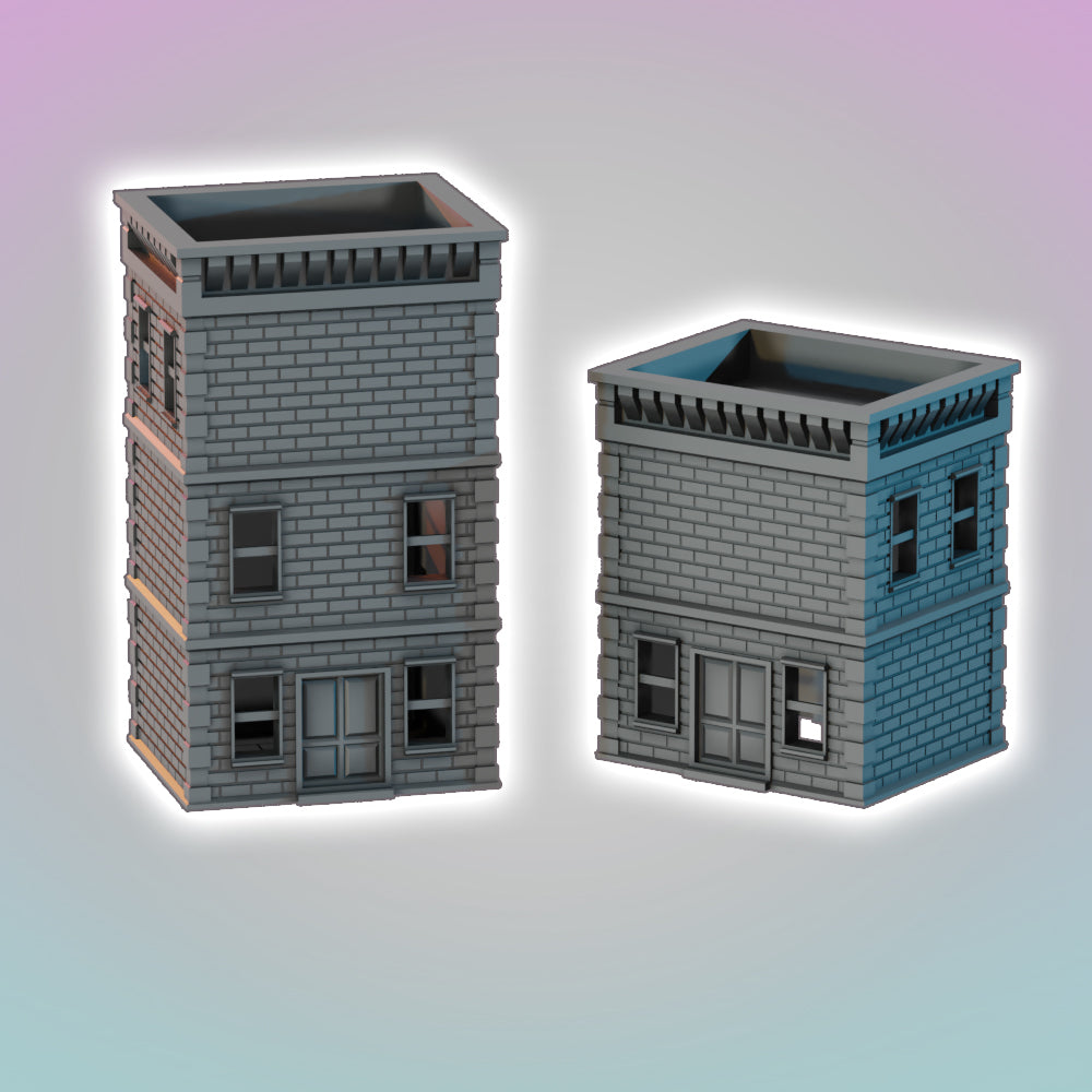 Modern Brick Apartment Buildings - Sci-Fi Grimdark Miniatures by Saucermen Studios, Wargame Scale 3D Printed