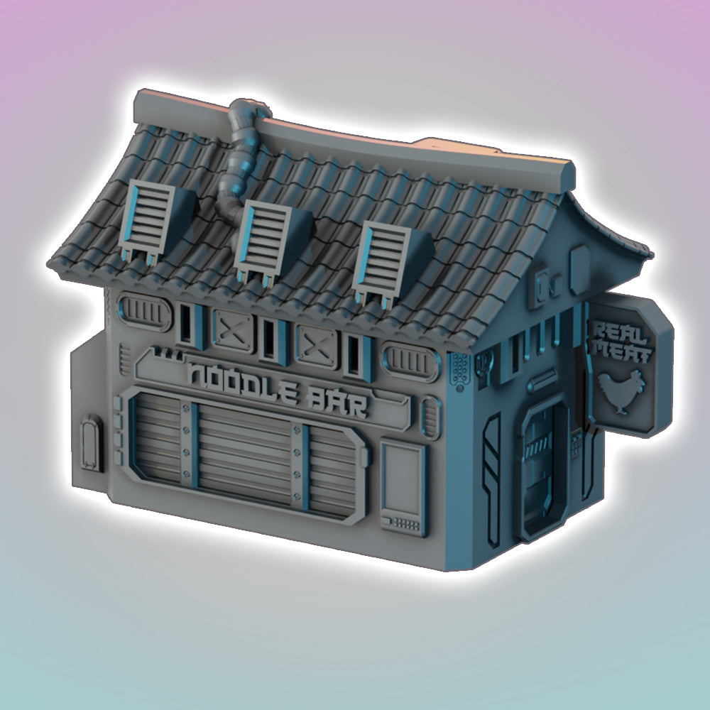 Flatline City: Noodle Bar - Sci-Fi Grimdark Miniatures by Saucermen Studios, Wargame Scale 3D Printed