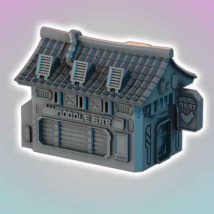 Flatline City: Noodle Bar - Sci-Fi Grimdark Miniatures by Saucermen Studios, Wargame Scale 3D Printed