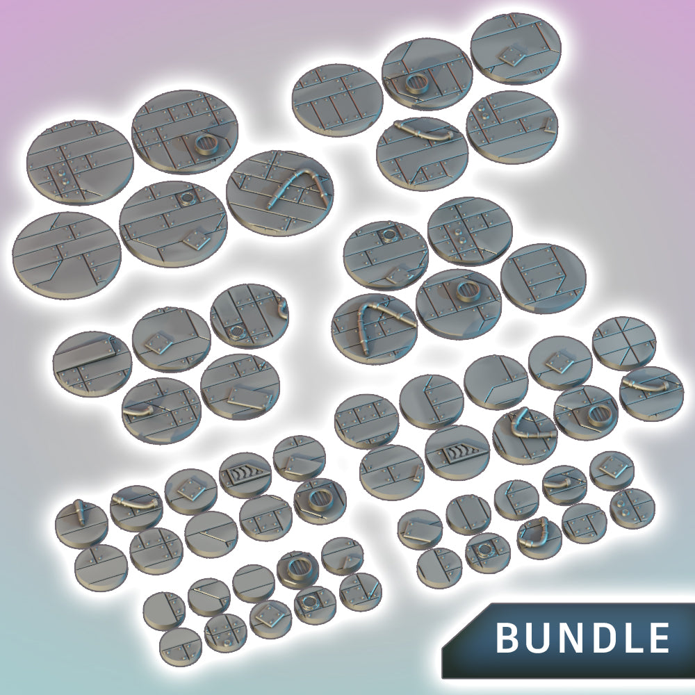 Salvage Crew Hull Plating Bases 25-70mm Bundle - Sci-Fi Grimdark Miniatures by Saucermen Studios, Wargame Scale 3D Printed