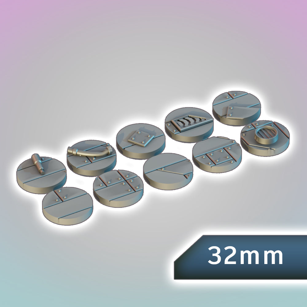 Salvage Crew Hull Plating Bases 32mm - Sci-Fi Grimdark Miniatures by Saucermen Studios, Wargame Scale 3D Printed