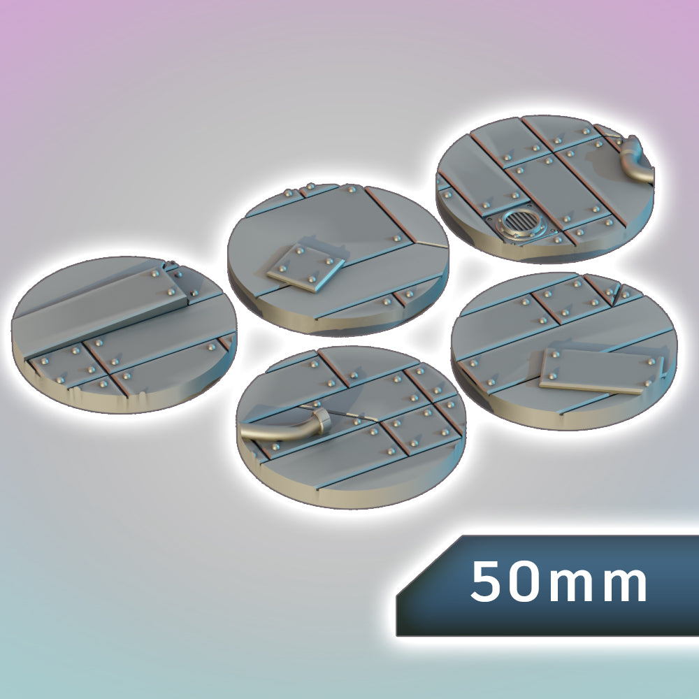 Salvage Crew Hull Plating Bases 50mm - Sci-Fi Grimdark Miniatures by Saucermen Studios, Wargame Scale 3D Printed