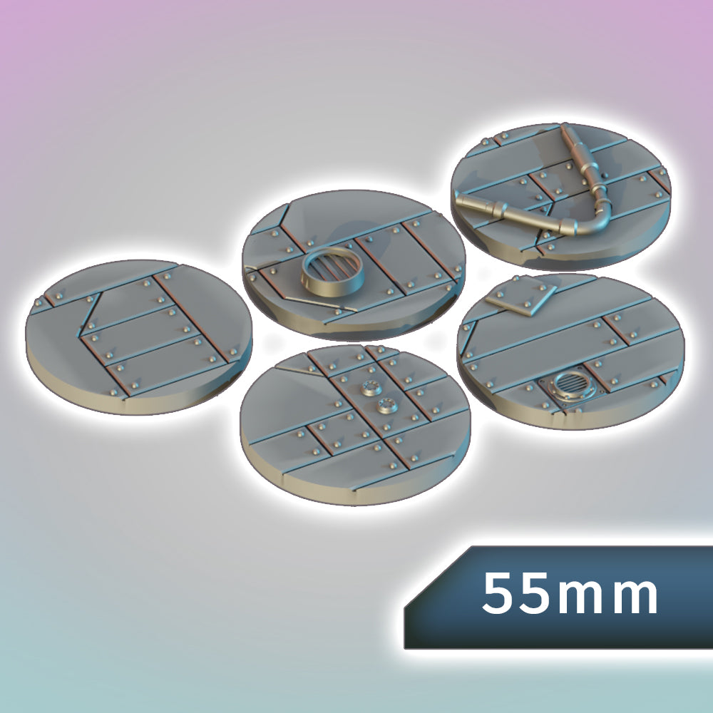 Salvage Crew Hull Plating Bases 55mm - Sci-Fi Grimdark Miniatures by Saucermen Studios, Wargame Scale 3D Printed