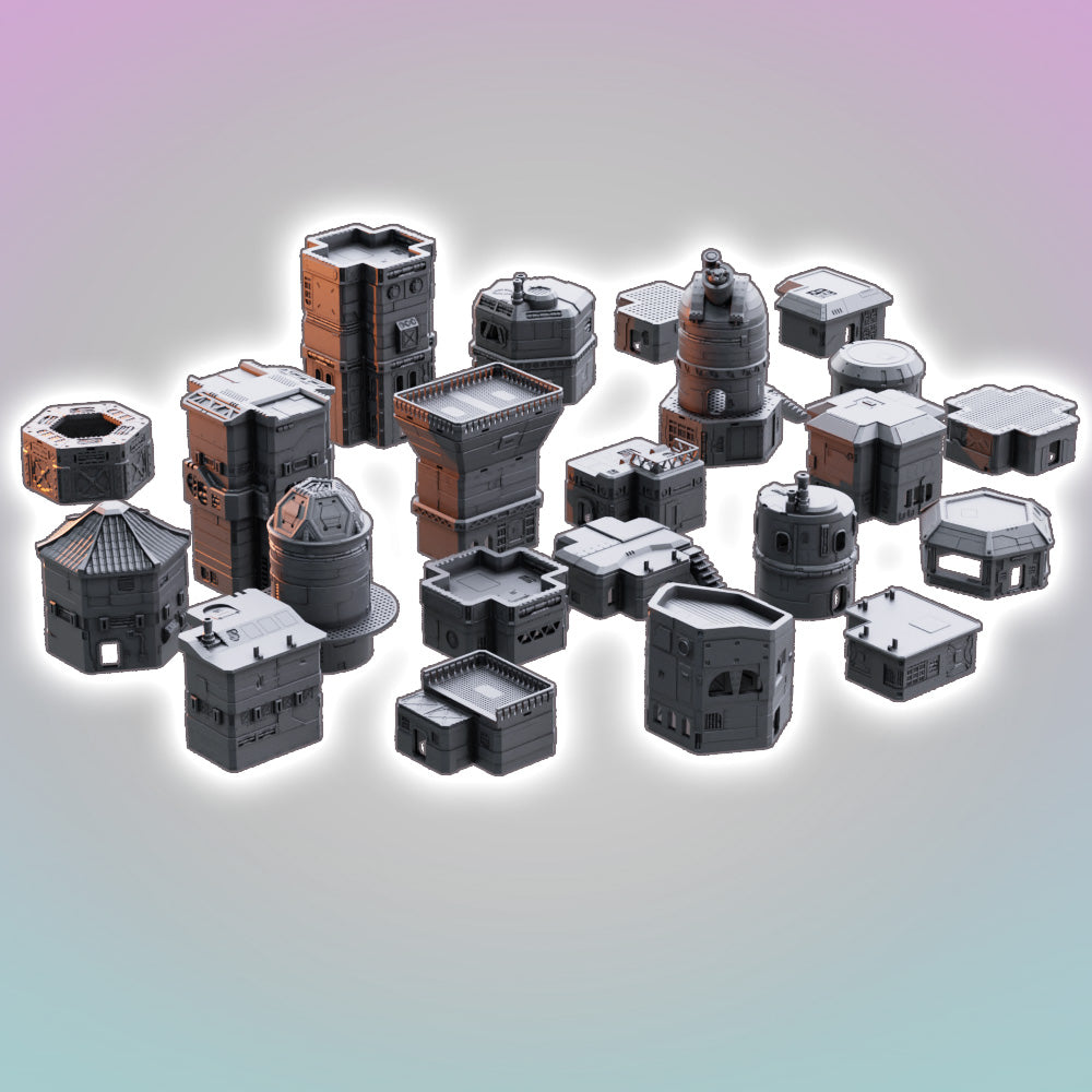 Flatline City: Second Wave - Core Set (Modular Buildings) - Sci-Fi Grimdark Miniatures by Saucermen Studios, Wargame Scale 3D Printed