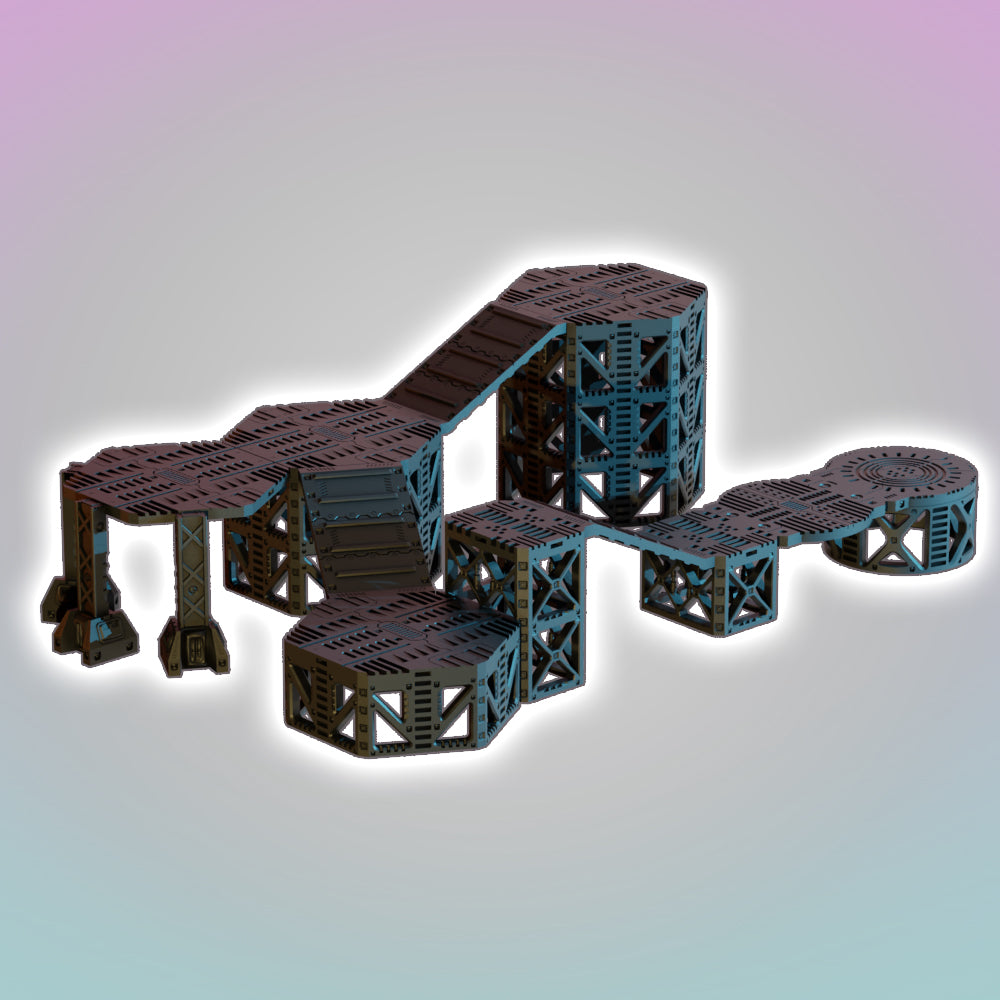 Flatline City: Second Wave - Gantry Extensions - Sci-Fi Grimdark Miniatures by Saucermen Studios, Wargame Scale 3D Printed