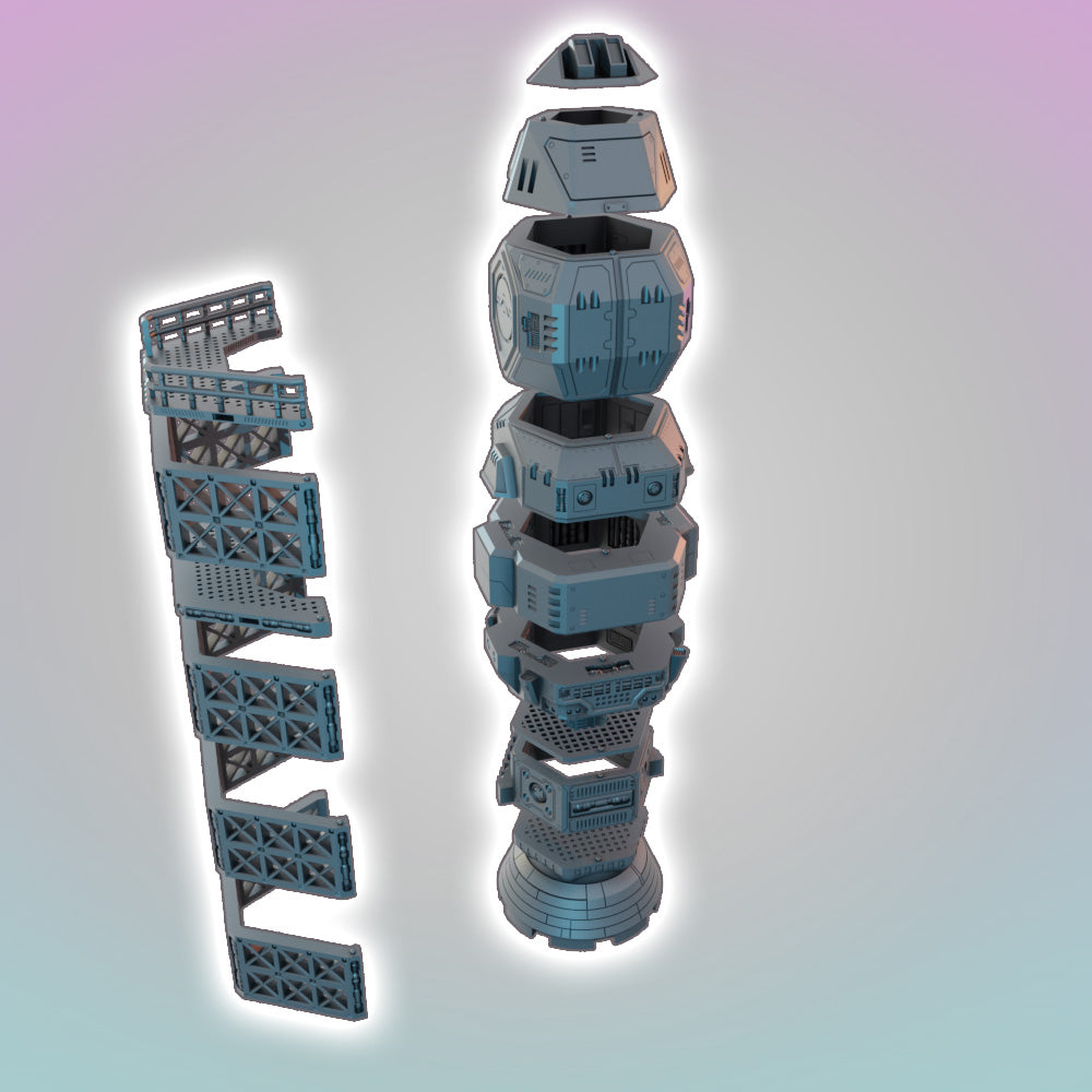 Flatline City: Second Wave - Rocket Launch Facility with Modular Starship - Sci-Fi Grimdark Miniatures by Saucermen Studios, Wargame Scale 3D Printed - photo 2