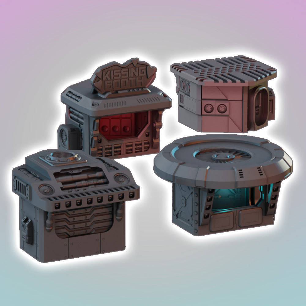 Flatline City: Second Wave - City Market Stalls - Sci-Fi Grimdark Miniatures by Saucermen Studios, Wargame Scale 3D Printed