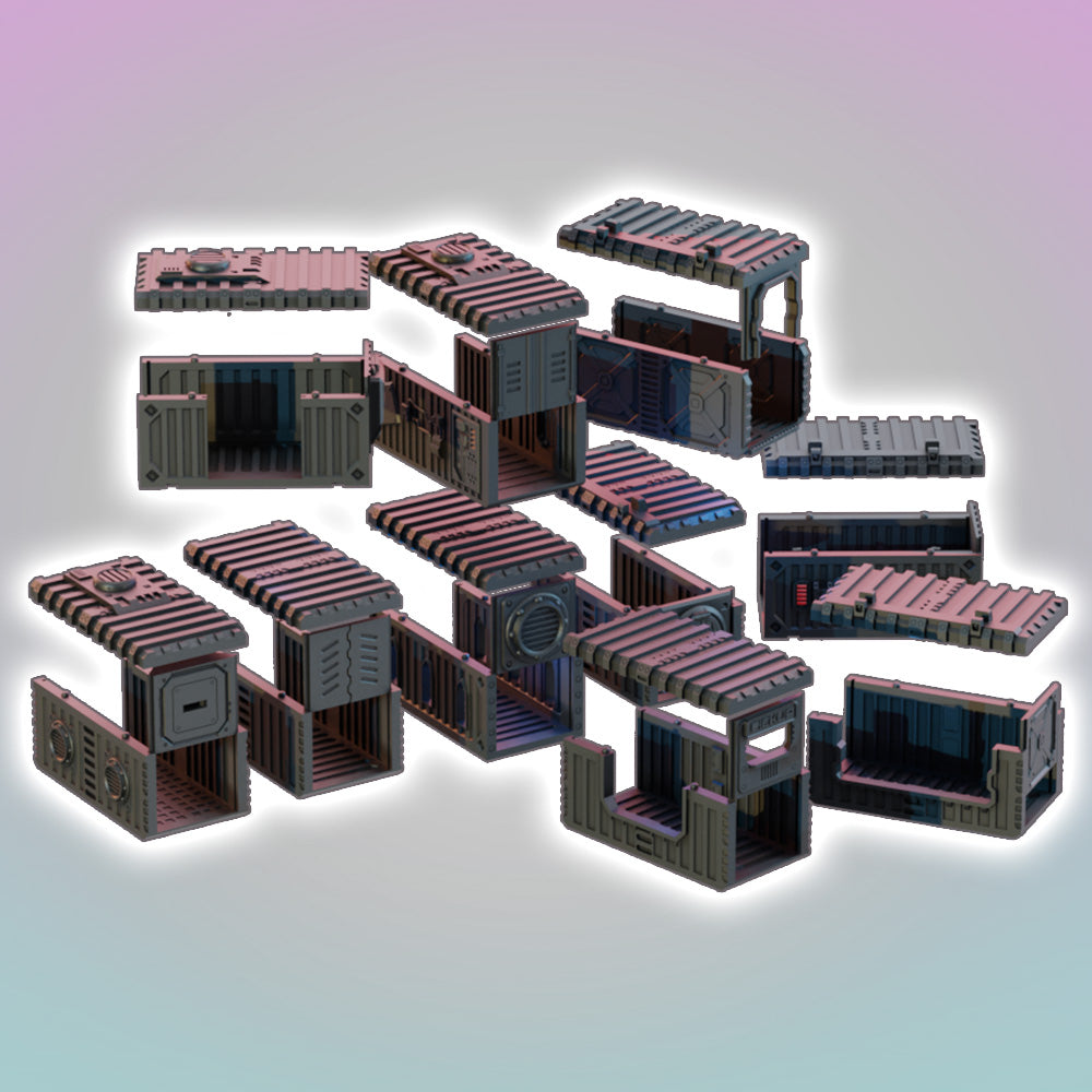Flatline City - Modular Container Buildings - Sci-Fi Grimdark Miniatures by Saucermen Studios, Wargame Scale 3D Printed