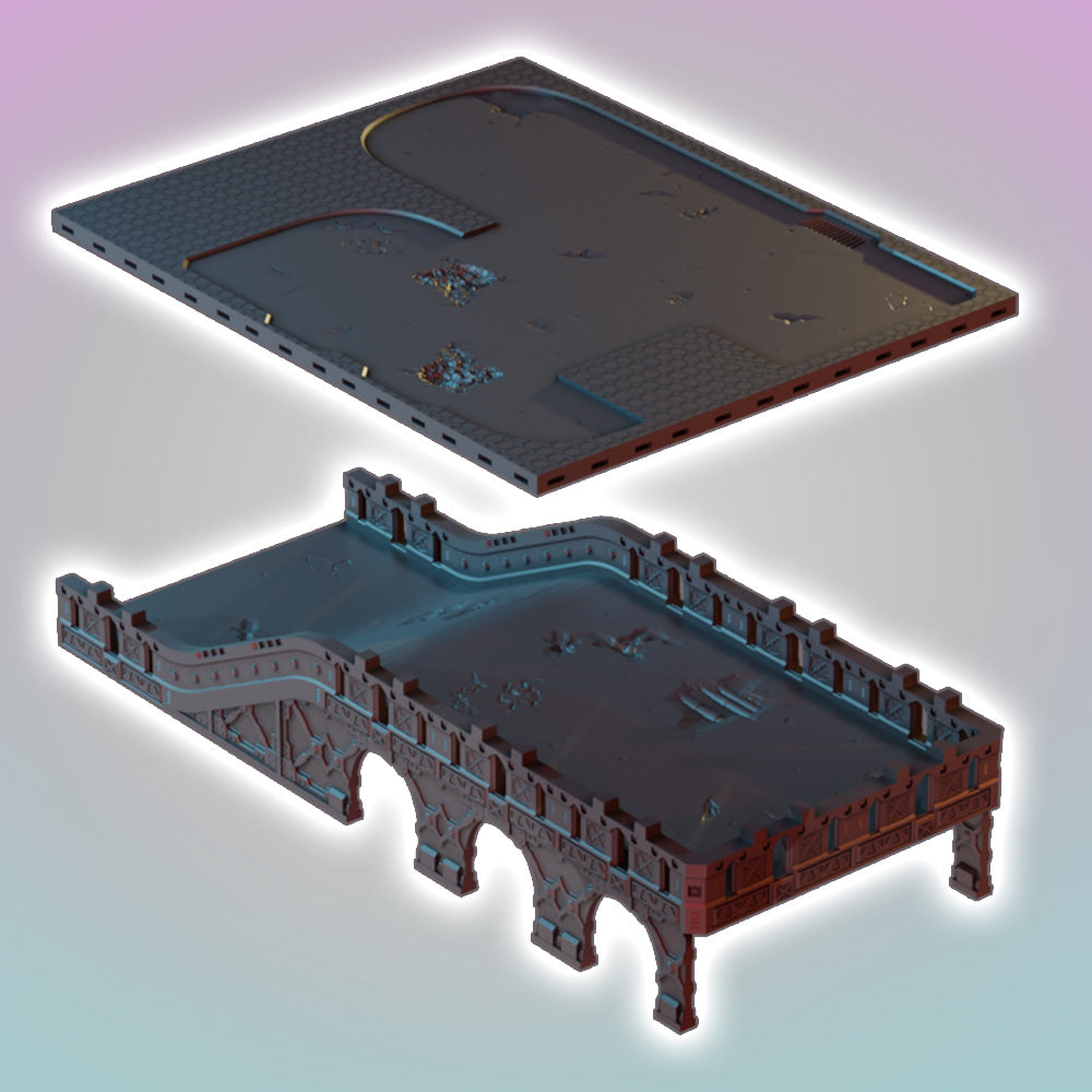 Flatline City: Second Wave - Modular Road & Bridges - Sci-Fi Grimdark Miniatures by Saucermen Studios, Wargame Scale 3D Printed