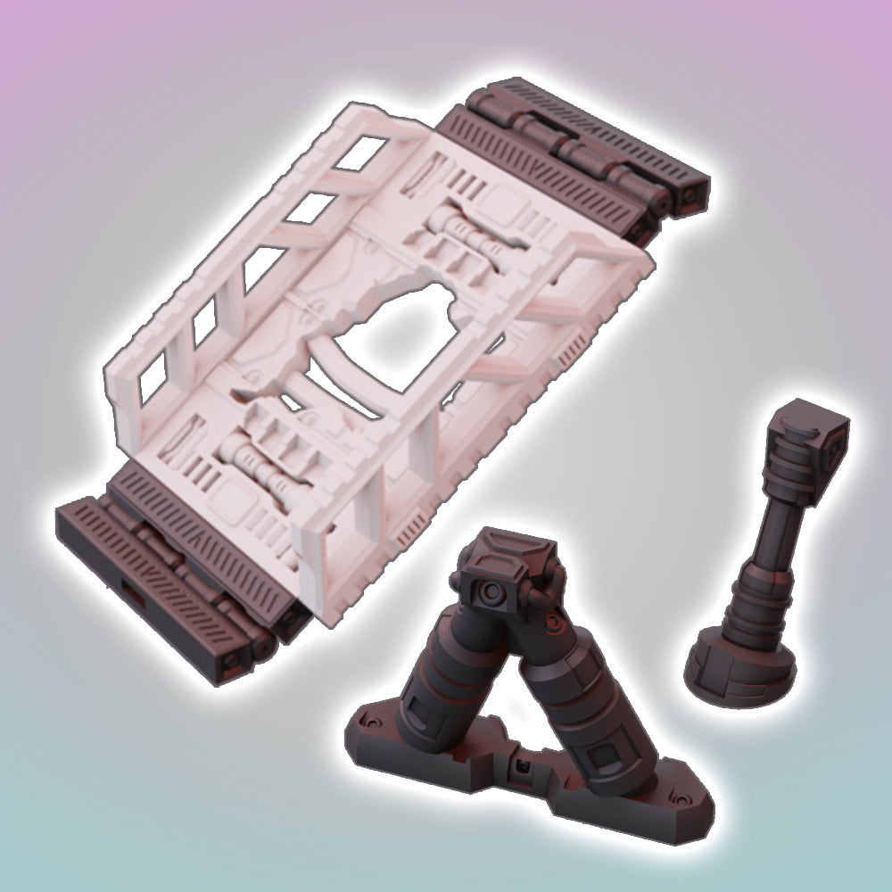 Flatline City: Second Wave - Walkway Hinges & Gantry Stilts (OpenLock Compatible) - Sci-Fi Grimdark Miniatures by Saucermen Studios, Wargame Scale 3D Printed