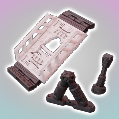 Flatline City: Second Wave - Walkway Hinges & Gantry Stilts (OpenLock Compatible) - Sci-Fi Grimdark Miniatures by Saucermen Studios, Wargame Scale 3D Printed