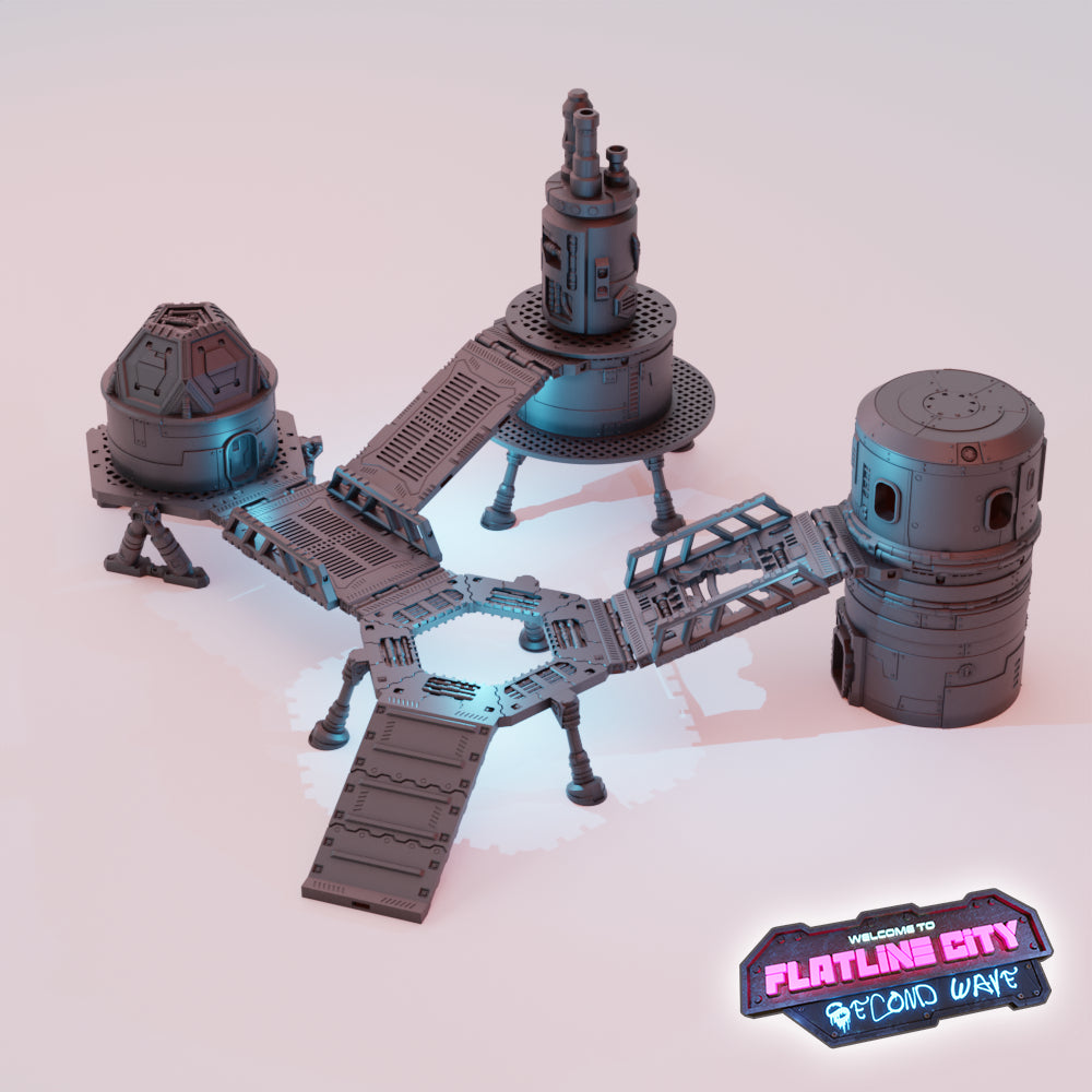 Flatline City: Second Wave - Walkway Hinges & Gantry Stilts (OpenLock Compatible) - Sci-Fi Grimdark Miniatures by Saucermen Studios, Wargame Scale 3D Printed - photo 2