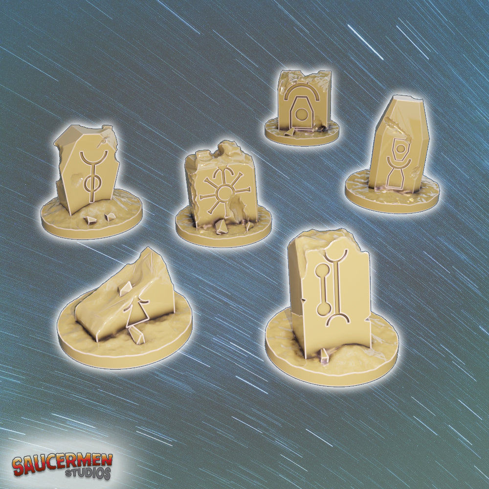 Ancient Robot Alien Objective Markers - Sci-Fi Grimdark Miniatures by Saucermen Studios, Wargame Scale 3D Printed