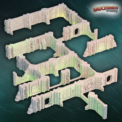 Ship Assault: Modular Walls – Base Set - Sci-Fi Grimdark Miniatures by Saucermen Studios, Wargame Scale 3D Printed