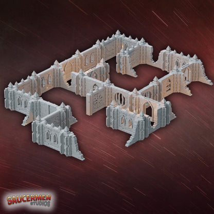 Dungeon Assault: Modular Walls – Base Set - Sci-Fi Grimdark Miniatures by Saucermen Studios, Wargame Scale 3D Printed